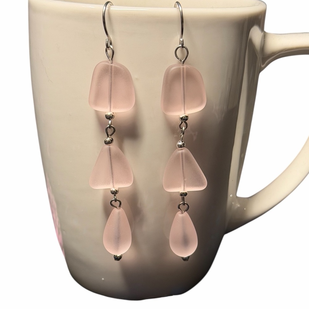 Handcrafted Pink Sea Glass Dangle Earrings